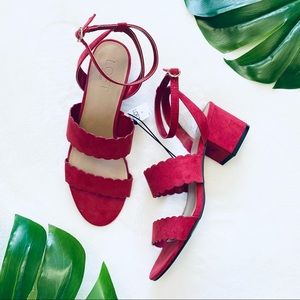 NWT Loft red scalloped block heel sandals